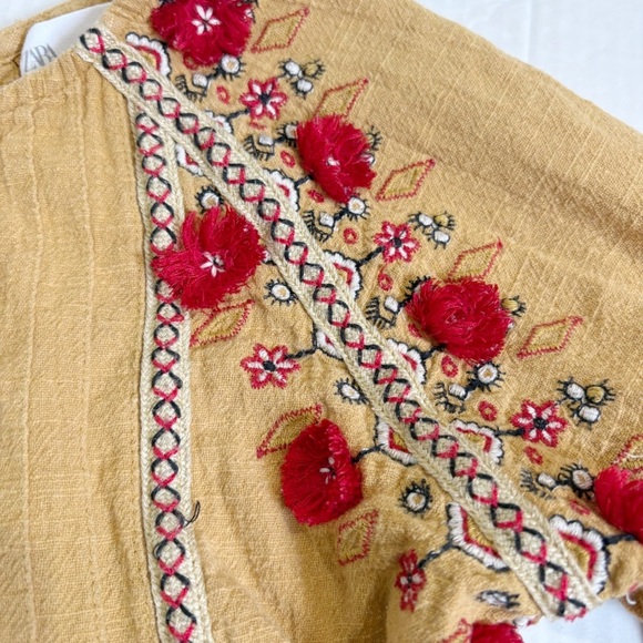 Zara Kids Embroidered Floral Pompom Tunic Top Size 9 Fall Pumpkin Patch School - Picture 7 of 11